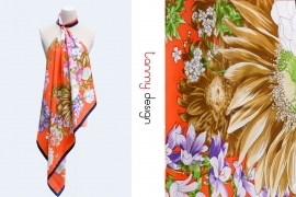 Tan My square printed silk scarf - Bao Loc orange flower